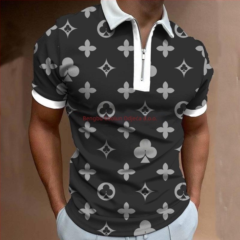 Polo majica - sportski stil, kratki rukavi, labavi kroj, print na 88% poliesterskoj smjesi, detalj zatvarača