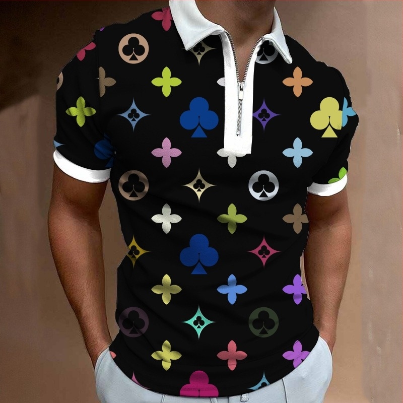 Polo majica - sportski stil, kratki rukavi, labavi kroj, print na 88% poliesterskoj smjesi, detalj zatvarača