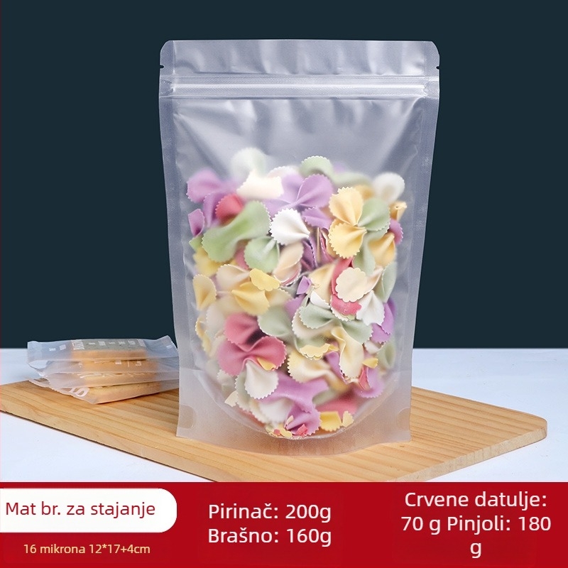 Stand-Up vrećica Centrino, dvostruki PET-PE sloj ambalaže, matna zatvorena vrećica, duljina zatvaranja 10–30 cm, za darove i pakiranje hrane