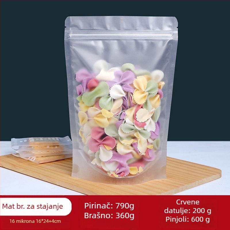 Stand-Up vrećica Centrino, dvostruki PET-PE sloj ambalaže, matna zatvorena vrećica, duljina zatvaranja 10–30 cm, za darove i pakiranje hrane