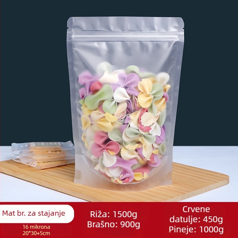 Stand-Up vrećica Centrino, dvostruki PET-PE sloj ambalaže, matna zatvorena vrećica, duljina zatvaranja 10–30 cm, za darove i pakiranje hrane