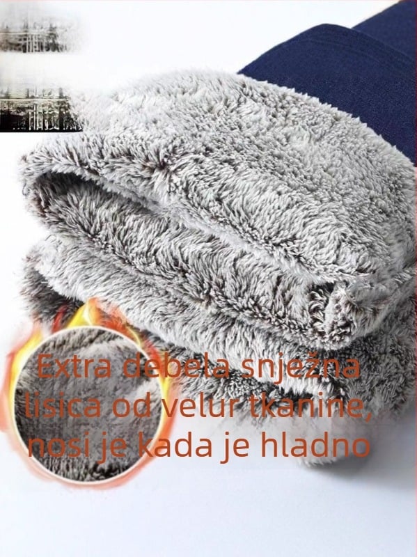 Ženske hlače s izuzetno debelim velrom s unutrašnjom podstavom, karirani uzorak s dragocjenim kamenjem, ravni kroj, elastični pojas, zimski elegantni poslovni stil