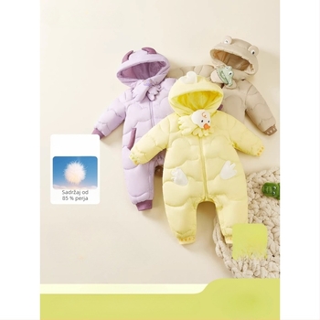 Unisex dječji down skafander za novorođenčad, zima 2025, punilo od bijelog patka 91–94%, vanjski i podstava od najlona 100%