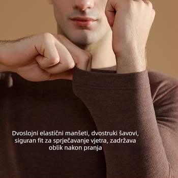 Muški termalni set od vune i svile, s fleece unutrašnjosti, izuzetno debeli viskozni materijal, dvostruki sloj, dugi rukavi i hlače, okrugli izrez, sadrži 50–70% viskoze