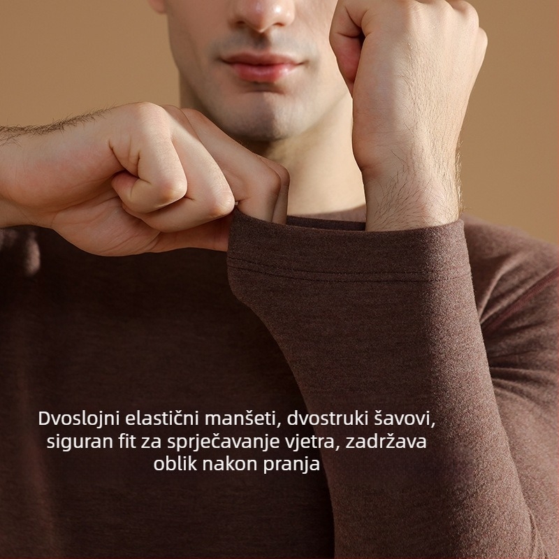 Muški termalni set od vune i svile, s fleece unutrašnjosti, izuzetno debeli viskozni materijal, dvostruki sloj, dugi rukavi i hlače, okrugli izrez, sadrži 50–70% viskoze