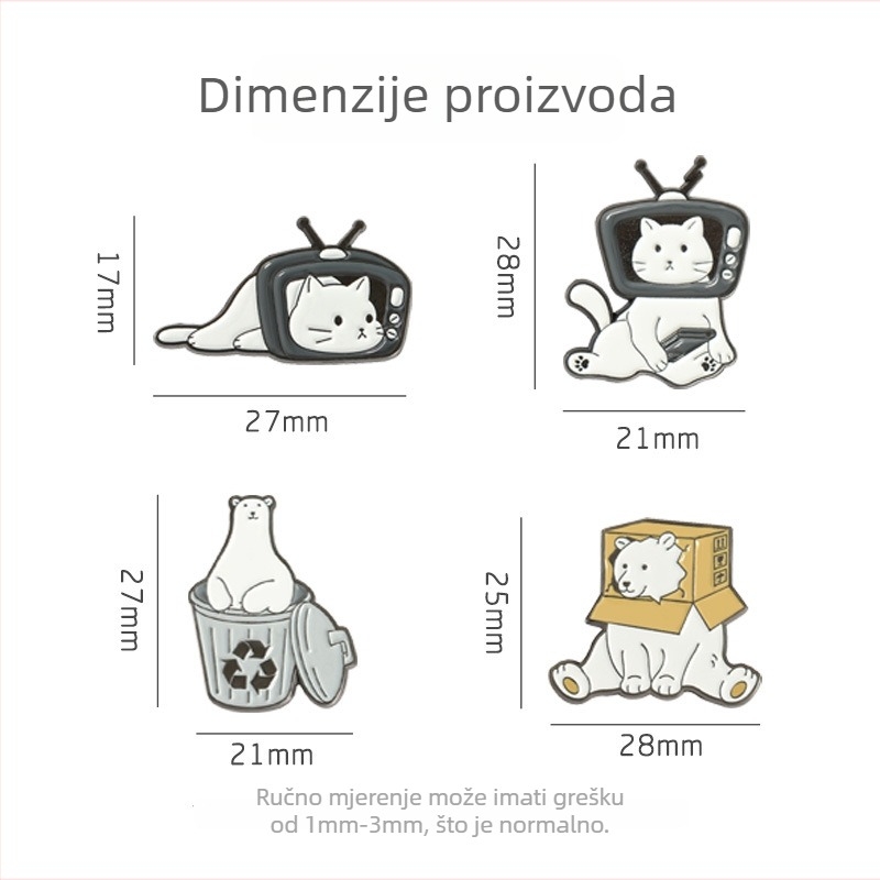 Broš mačka i medvjed, prilagođeni dodatak, legura, stil životinja i crtani film, dekoracija, unisex