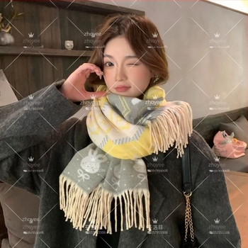 Šal s crtanim zeko motivom u korejskom stilu za studentice, zima, twill tkanina, akrilna vlakna imitacija kašmira, dugačak dizajn, topao