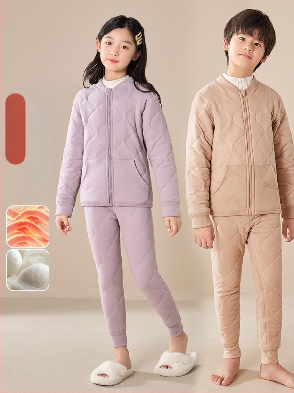 Dječji zimski termalni set donjeg rublja – Derong tkanina, 15% Mulberry svila, V-dekolte, bez kapuljače