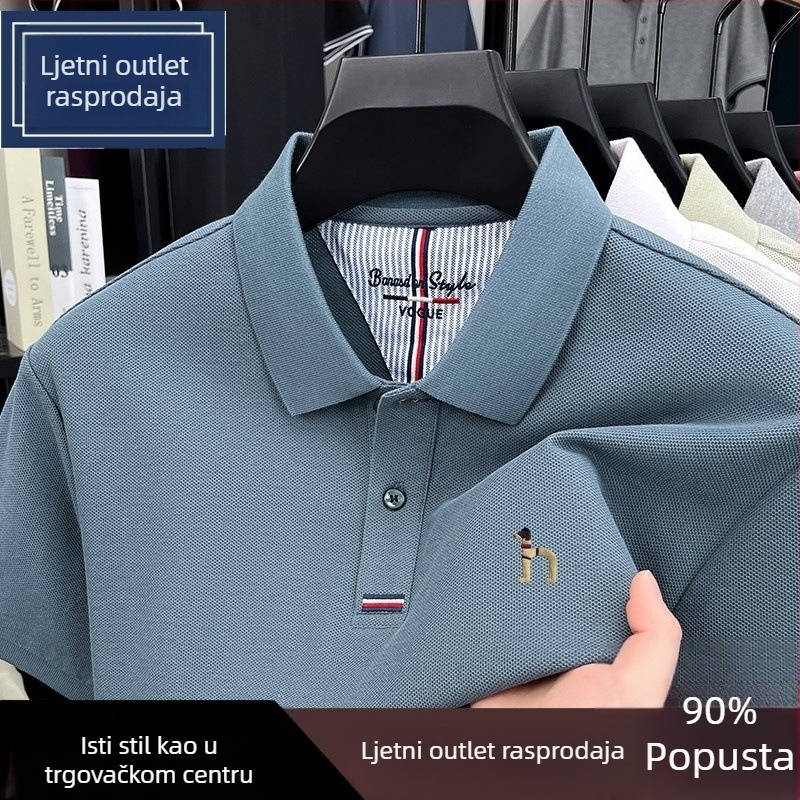 Muška polo majica s kratkim rukavima, pamuk visoke kvalitete, slobodan kroj, izšiveno