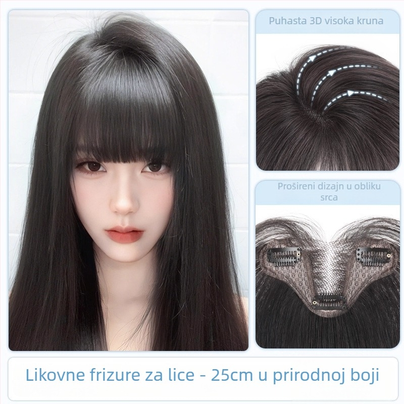 Ženski topper za kosu s bangs, prirodna kosa, polu ručno tkan, ravna, model 833, pogodan za bojanje i permiranje