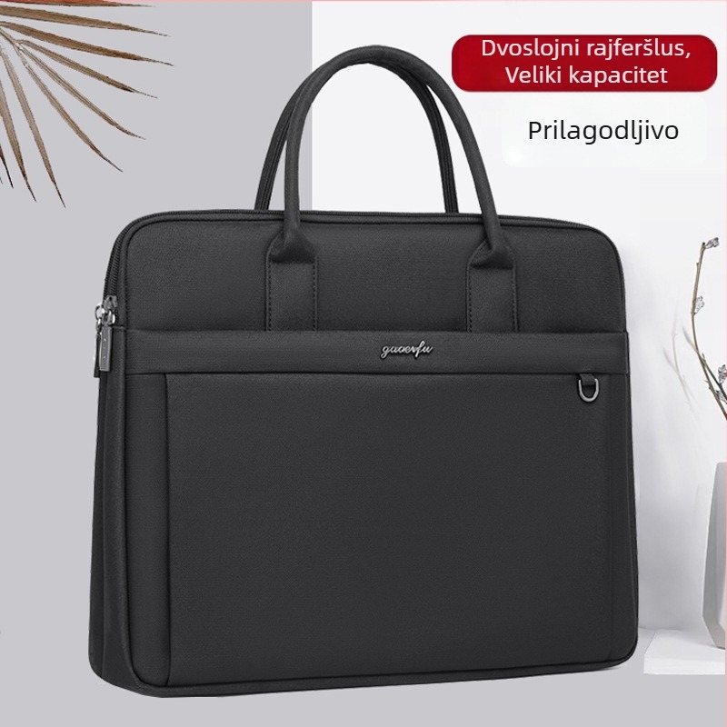 Gorf poslovna torba s dvostrukim zipom, Oxford platno, vodonepropusna, trodimenzionalni dizajn, za dokumente i prijenosno računalo, 500 g