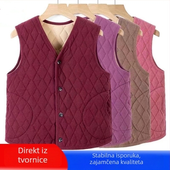 Vesta za jesen-zimu, ležernog kroja, bez ovratnika, uzorak Houndstooth, materijal: poliester s elastanom, punjenje: poliester-pamučna smjesa