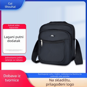 Muška torba preko ramena — stil poslovnog putovanja, jednobojni uzorak, vodootporna, podstava od poliestera, za poslovna putovanja.