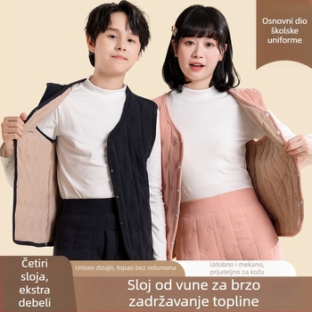 Unisex termo prsluk s flis podstavom, trostruka konstrukcija, debela tkanina 251–300 g/m², poliester 90–95%, kopčanje na gumbe, V-izrez