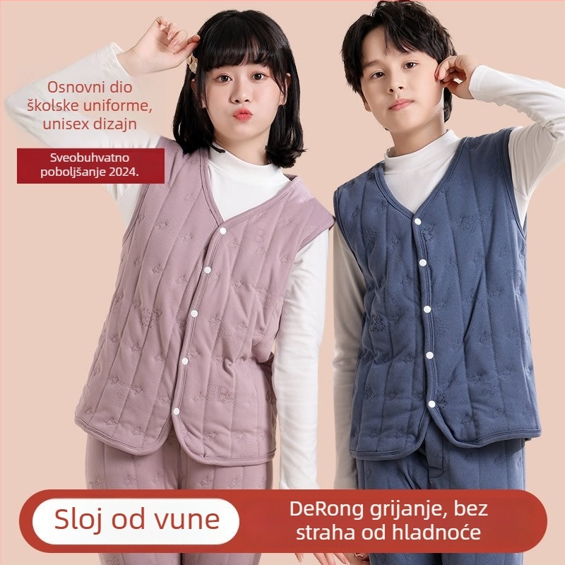 Unisex termo prsluk s flis podstavom, trostruka konstrukcija, debela tkanina 251–300 g/m², poliester 90–95%, kopčanje na gumbe, V-izrez