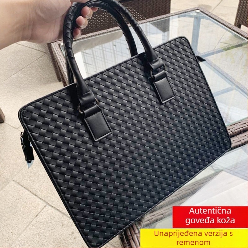 Muška tkano-kožna torba za poslovna putovanja — koža prvog sloja, podstava od poliestera, prozračna, antibakterijska, otporna na habanje