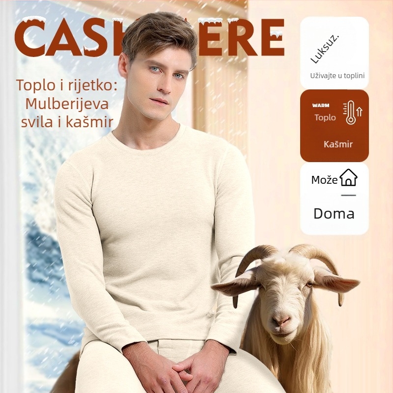 Muški viskozni termalni komplet, dvostruki sloj, ekstra debeli flis, okrugli izrez, dugi rukavi, hlače