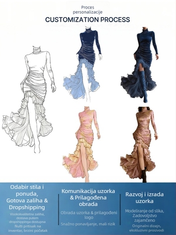 Duga haljina A linije s mrežastim umetkom, poliester, jednostavna boja, visok struk, uska silueta