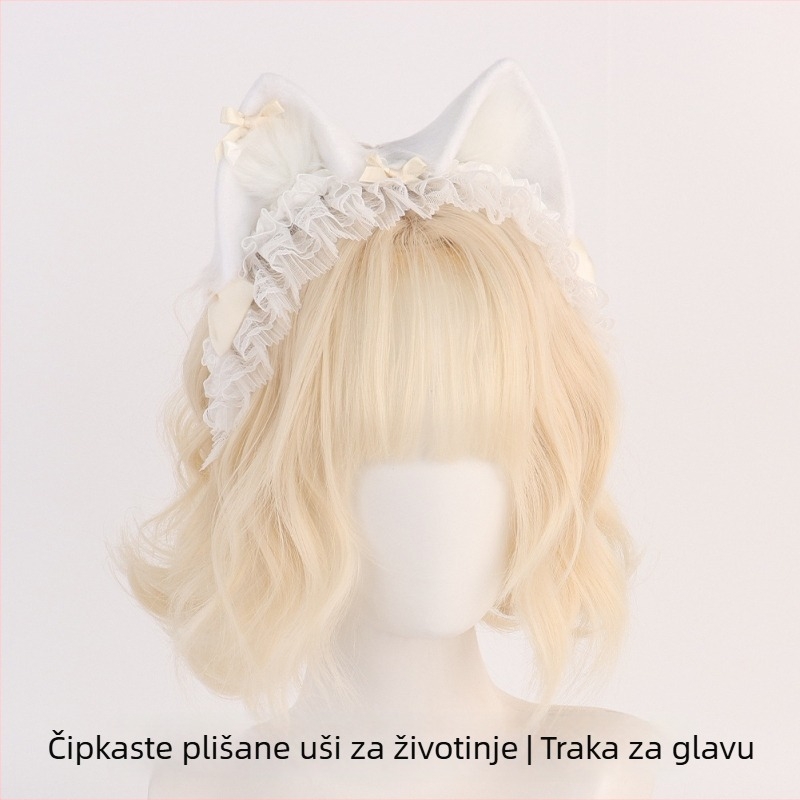 Kapa za glavu s čipkastim mačjim ušima – ručna izrada, poliestersko vlakno, originalni dizajn, unisex, proljeće 2025, marka: New Domain