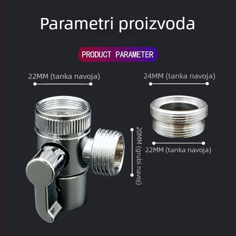 Tuš slavina s vanjskim ručnim mlazom – set za umivaonik i WC (Materijal: Drugo; Površinska obrada: Elektropoliranje; Način ugradnje: Navojno spajanje; Radna temperatura: 0–100°C; Promjer razvodnog crijeva: 22)