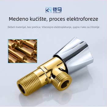 Kutni ventil za kupaonu s jednim ulazom i dva izlaza, mesing, model KM-1978, ugradnja u zid (KM-1978; 50; Ø10; ugradnja u zid; mesing)