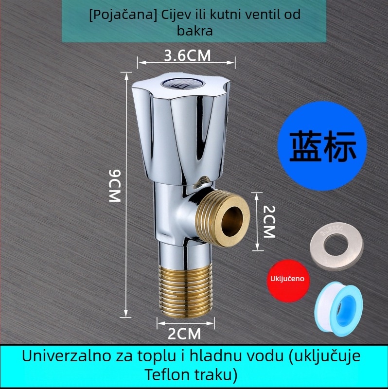 Kutni ventil za kupaonu s jednim ulazom i dva izlaza, mesing, model KM-1978, ugradnja u zid (KM-1978; 50; Ø10; ugradnja u zid; mesing)