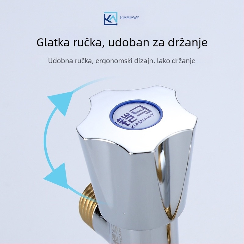 Kutni ventil za kupaonu s jednim ulazom i dva izlaza, mesing, model KM-1978, ugradnja u zid (KM-1978; 50; Ø10; ugradnja u zid; mesing)