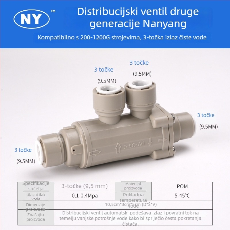 2- ili 3-putni distribucijski ventil za RO sustav čiste vode bez spremnika (POM)