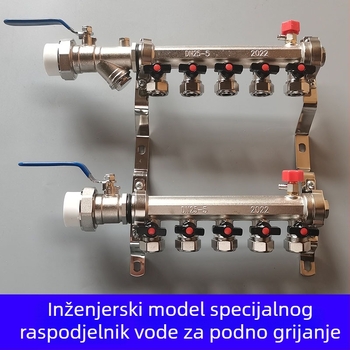 Bakreni geotermalni podni razvodnik, 4 priključka, 1 inč navoj, elektroplatirani završetak