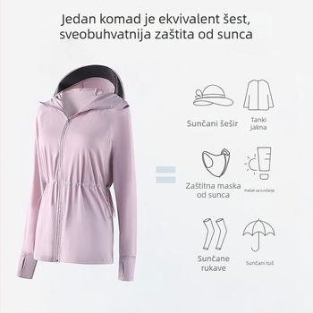 Ženska vanjska jakna s UV zaštitom UPF100+, prozračna, kapuljača, materijal 82% najlon / 18% spandex, model F017