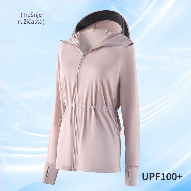 Ženska vanjska jakna s UV zaštitom UPF100+, prozračna, kapuljača, materijal 82% najlon / 18% spandex, model F017