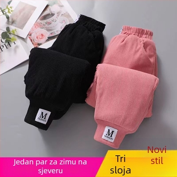 Hlače za djevojčice s flis podstavom, debele pamukaste hlače s trostrukim quilted izolacijom, svakodnevne vanjske zimske hlače