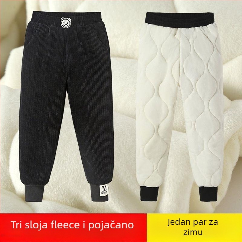 Hlače za djevojčice s flis podstavom, debele pamukaste hlače s trostrukim quilted izolacijom, svakodnevne vanjske zimske hlače