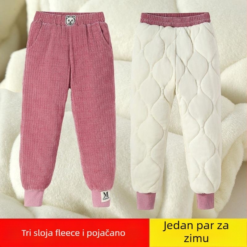 Hlače za djevojčice s flis podstavom, debele pamukaste hlače s trostrukim quilted izolacijom, svakodnevne vanjske zimske hlače