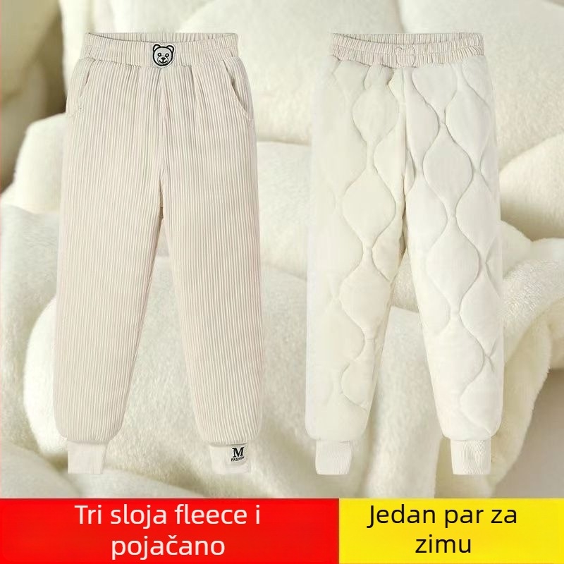Hlače za djevojčice s flis podstavom, debele pamukaste hlače s trostrukim quilted izolacijom, svakodnevne vanjske zimske hlače