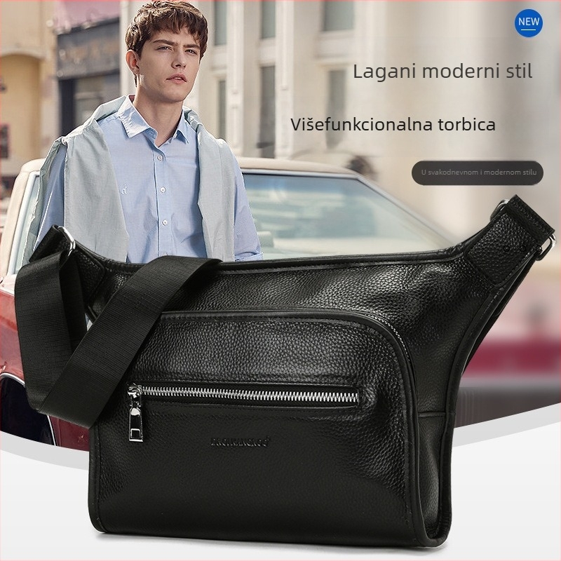 Muška torba preko ramena - koža najvišeg sloja, gradski stil, prozračna, vodootporna, ultra lagana, Kakamu