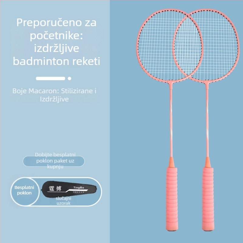 Raketa za badminton – težina 95–100 g, okvir od željezng legura, srednja tvrdoća, paket od 6 komada