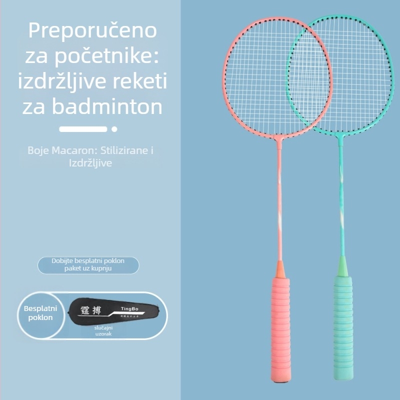 Raketa za badminton – težina 95–100 g, okvir od željezng legura, srednja tvrdoća, paket od 6 komada