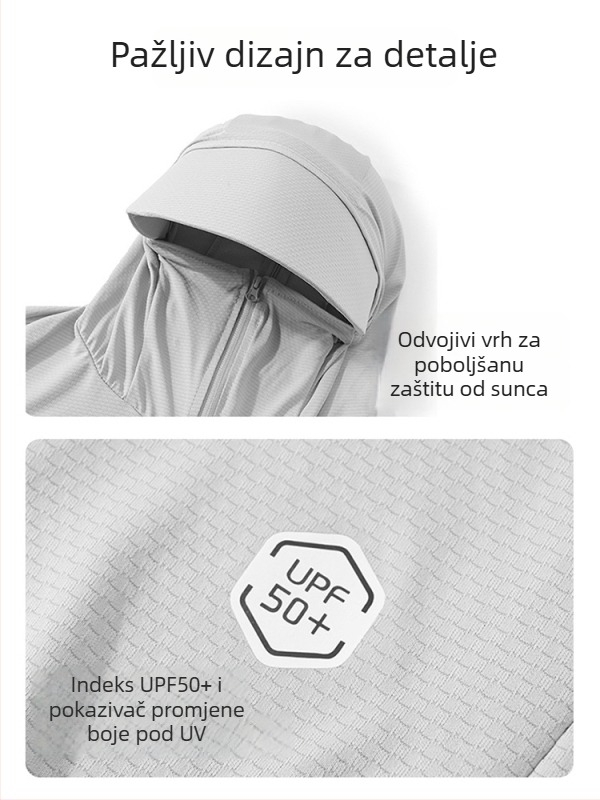 Kapuljačasta jakna UPF50+ od Ice Silk materijala, 93% poliester, zatvarač.