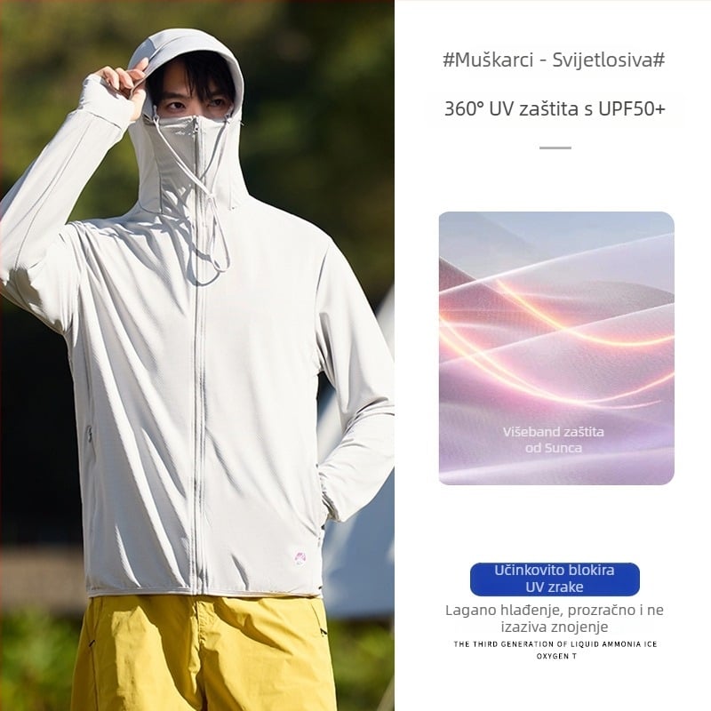 Kapuljačasta jakna UPF50+ od Ice Silk materijala, 93% poliester, zatvarač.