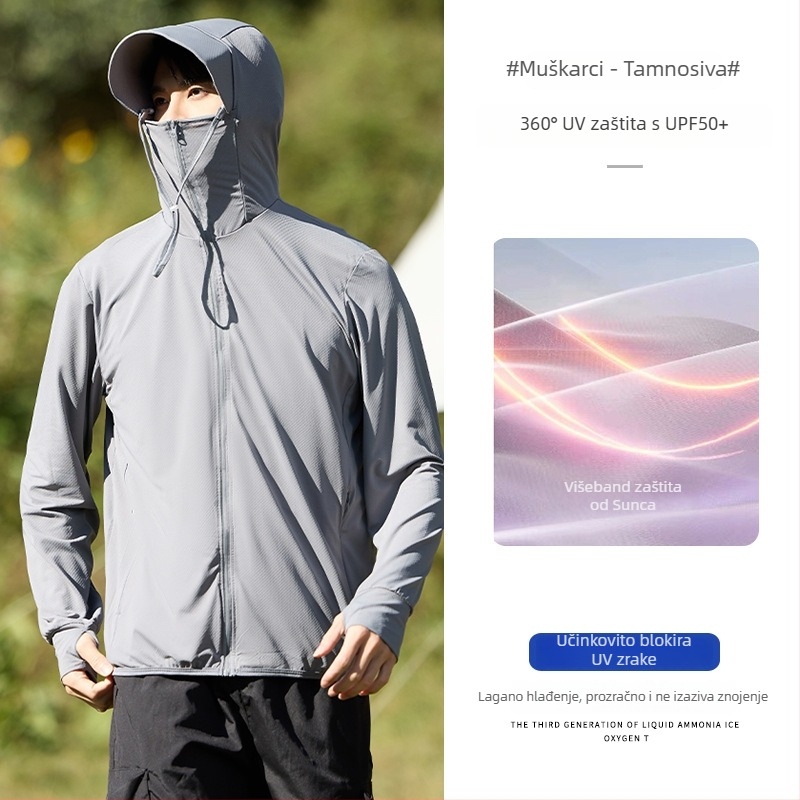 Kapuljačasta jakna UPF50+ od Ice Silk materijala, 93% poliester, zatvarač.