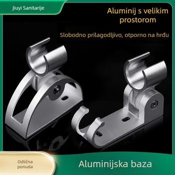 Držač za tuš od Space aluminija, bez bušenja, podesiv, s fiksnom bazom i kukom