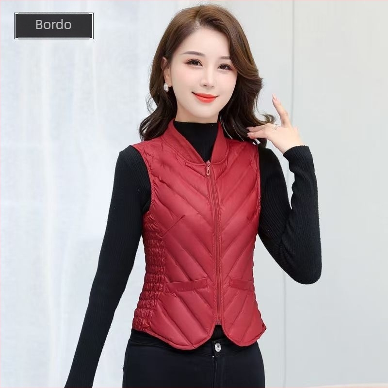 Ženska vesta s perjem, slim-fit, bez rukava, kratka duljina, okrugli izrez