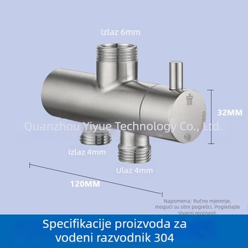Tuš razdjelnik od nehrđajućeg čelika, zidni montaža, trostruki priključci, izlazi 4/6, radna temperatura 0–100°C
