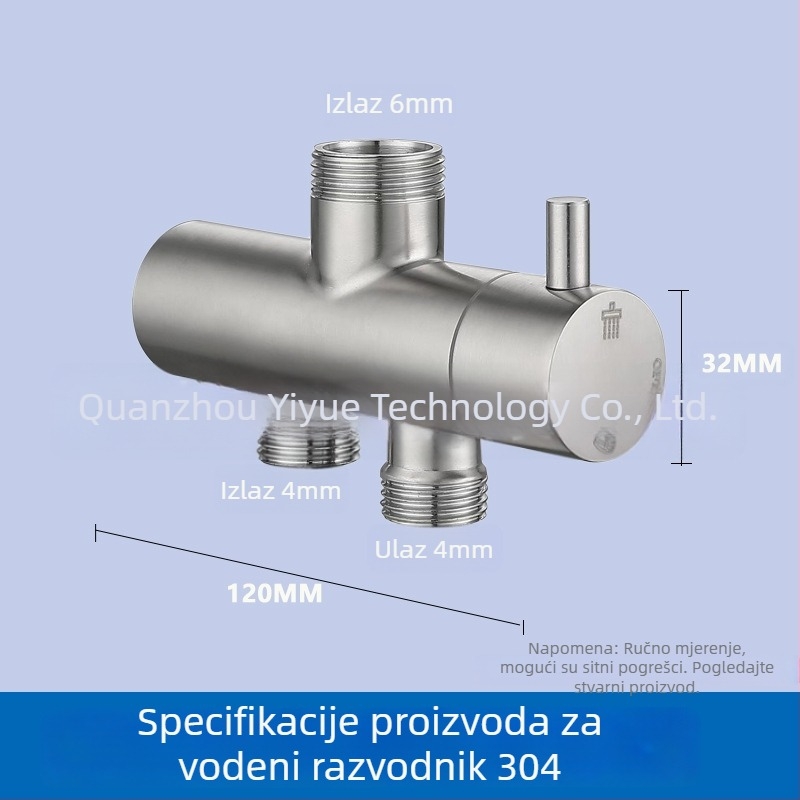 Tuš razdjelnik od nehrđajućeg čelika, zidni montaža, trostruki priključci, izlazi 4/6, radna temperatura 0–100°C