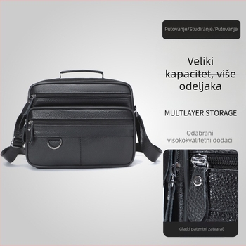 Muška kožna crossbody torba – gradski minimalistički dizajn; vrhunska goveđa koža (top grain), za 10-inčni prijenosnik, jednobojna, prozračna i ultra lagana za poslovna putovanja