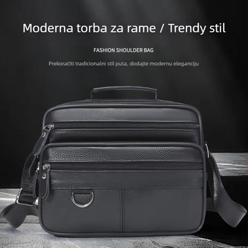 Muška kožna crossbody torba – gradski minimalistički dizajn; vrhunska goveđa koža (top grain), za 10-inčni prijenosnik, jednobojna, prozračna i ultra lagana za poslovna putovanja