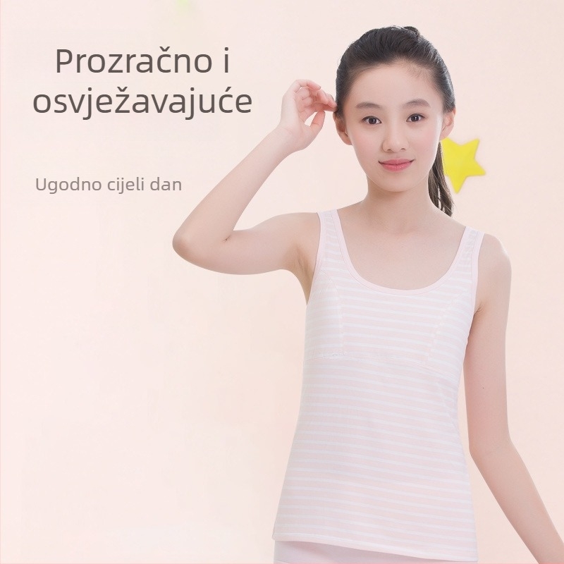 Dječji donji topić za djevojčice u razvoju s fiksnim umetkom za prsima, 9–13 godina, okrugli izrez, pamuk 95%, sve sezone