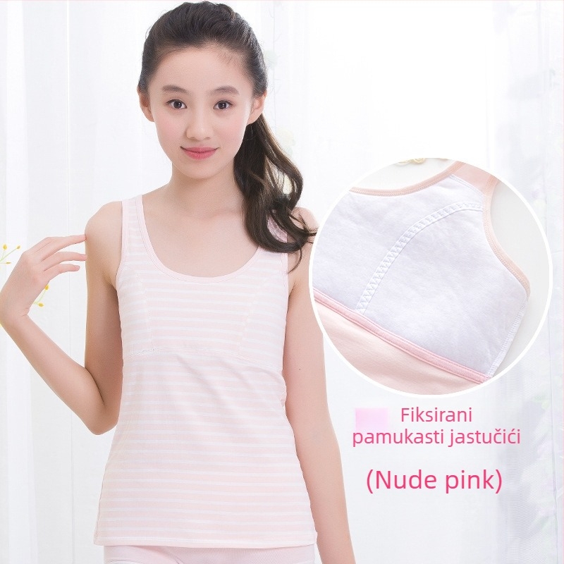 Dječji donji topić za djevojčice u razvoju s fiksnim umetkom za prsima, 9–13 godina, okrugli izrez, pamuk 95%, sve sezone