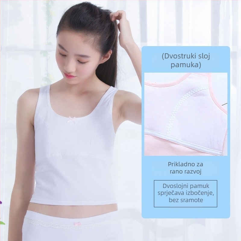 Dječji donji topić za djevojčice u razvoju s fiksnim umetkom za prsima, 9–13 godina, okrugli izrez, pamuk 95%, sve sezone